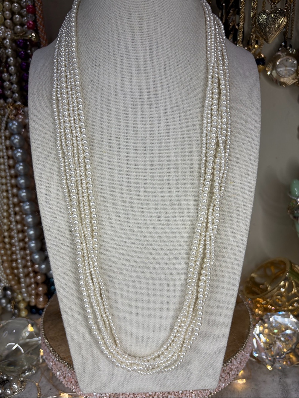 Opera Length Faux Pearl Necklace Vintage Pin Clasp Graduated Beads Jewelry